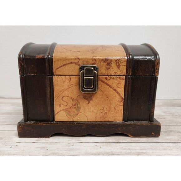Tuscan Home Small Brown Antique Chest Jewelry Toy Treasure Box Storage - Picture 1 of 11